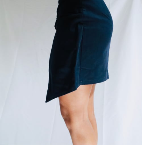 Image of La Lavon Navy Blue Denim Asymmetrical Mini Twist Skirt
