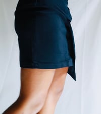Image 4 of La Lavon Navy Blue Denim Asymmetrical Mini Twist Skirt 