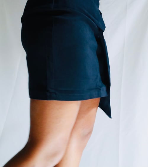 Image of La Lavon Navy Blue Denim Asymmetrical Mini Twist Skirt