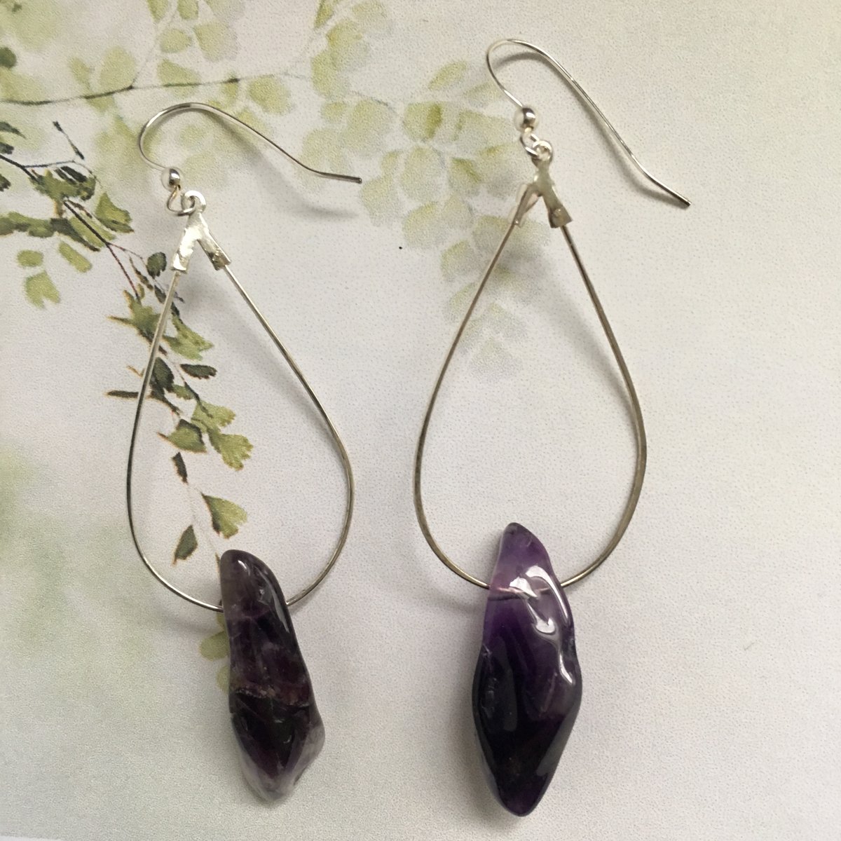 Image of "Mental Clarity and Stability" - Amethyst and silver drop earrings.