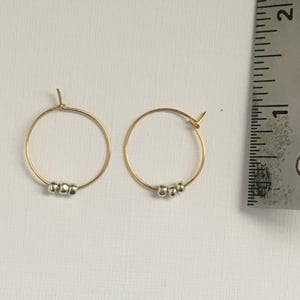 Image of Gold loop earrings with dainty silver beads
