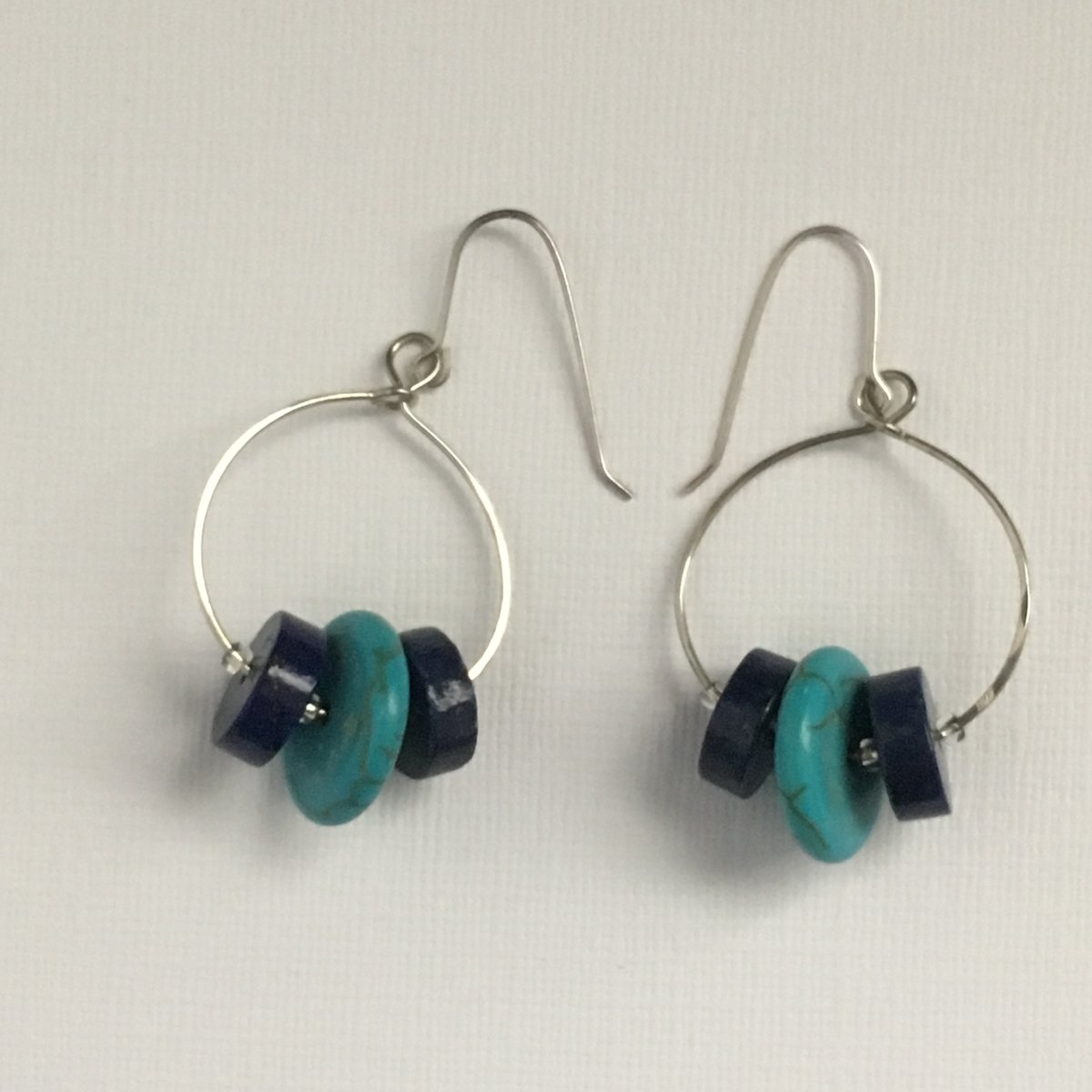 Image of "Peaceful Strength" -  Lapis lazuli and turquoise silver loop earrings