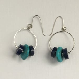 Image of "Peaceful Strength" -  Lapis lazuli and turquoise silver loop earrings