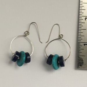 Image of "Peaceful Strength" -  Lapis lazuli and turquoise silver loop earrings