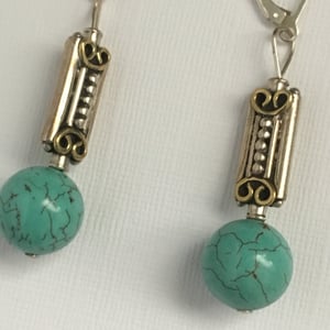 Image of "Fresh Start" - Turquoise magnesite and handmade sterling silver bead earrings