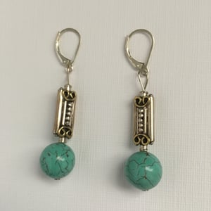 Image of "Fresh Start" - Turquoise magnesite and handmade sterling silver bead earrings