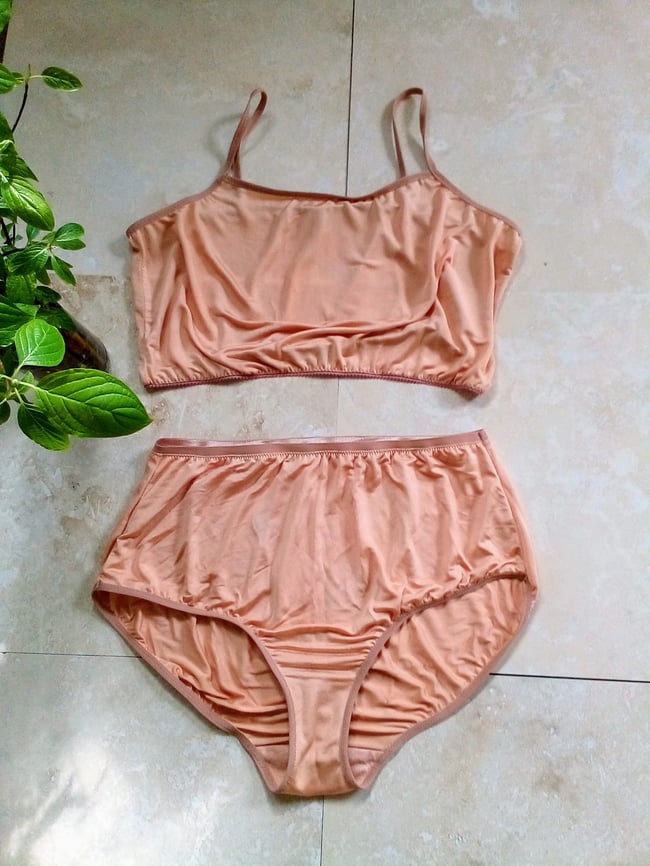 Silk Bralette and Panty Set, Plus Size Lingerie, 100% silk underwear,  ballet pink