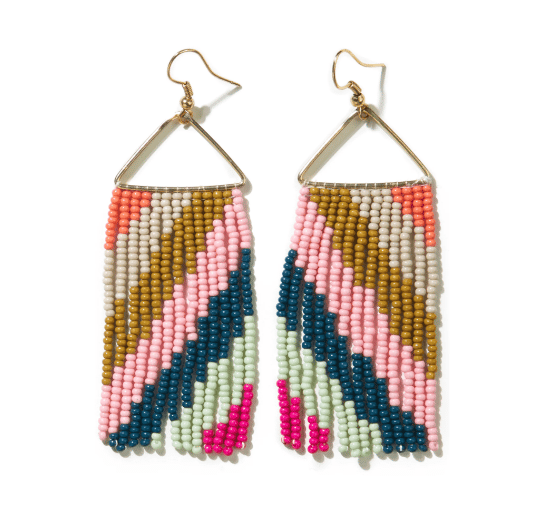 Image of Whitney Diagonal Stripe Beaded Fringe Earrings