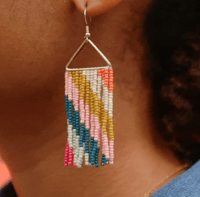 Image 2 of Whitney Diagonal Stripe Beaded Fringe Earrings