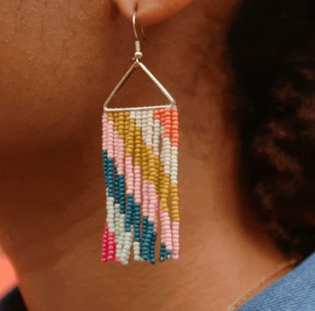 Image of Whitney Diagonal Stripe Beaded Fringe Earrings