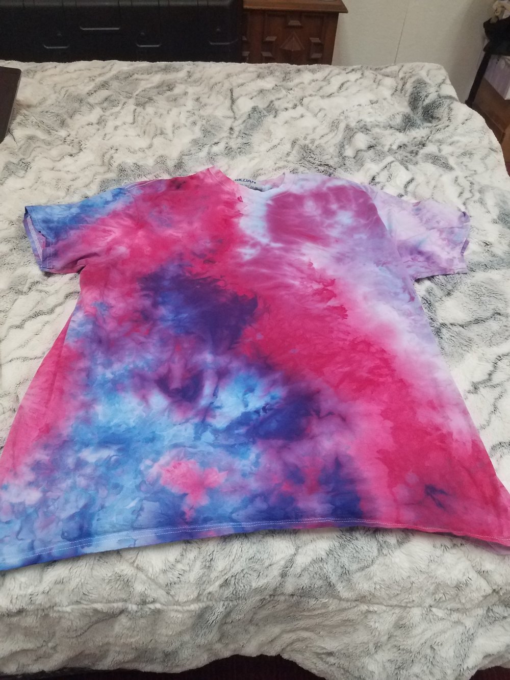 Image of Tye dye tshirt purple, pink and blue 