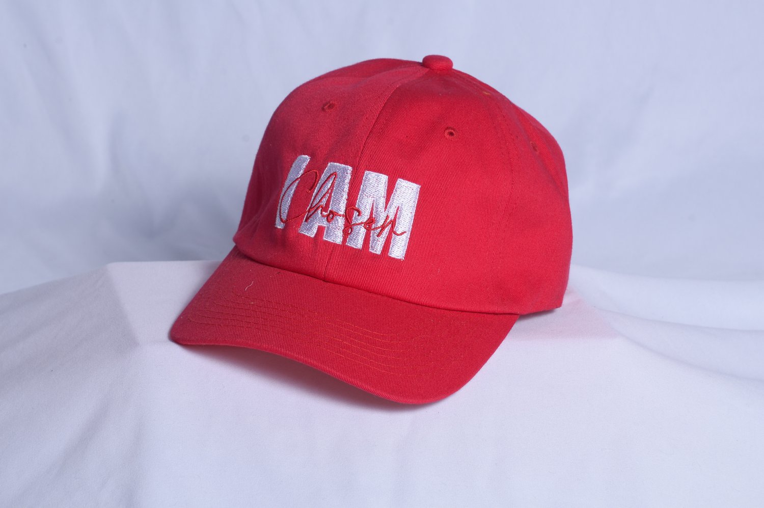 Red "I Am Chosen" Dad Hat With Red Writing