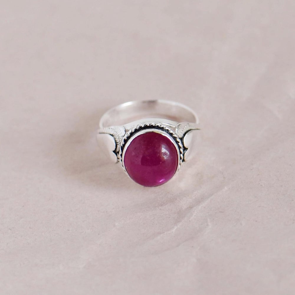 Image of Bo Rai Pink Ruby cabochon cut vintage style silver ring