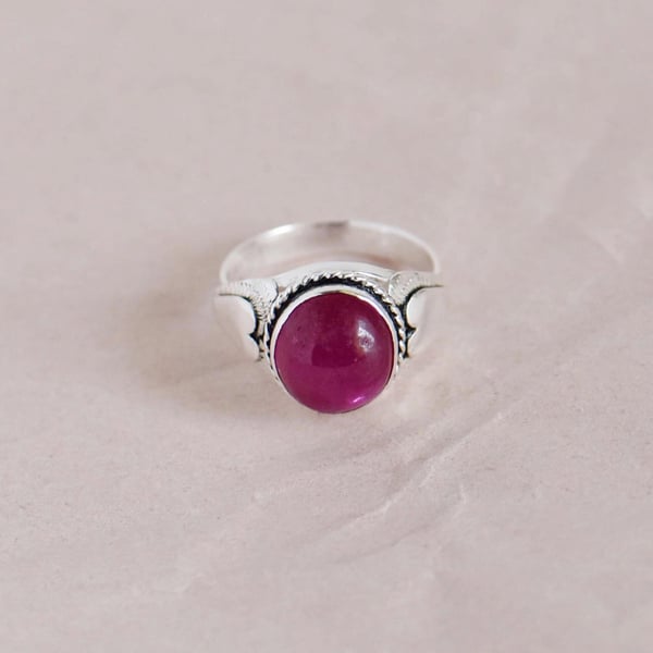 Image of Bo Rai Pink Ruby cabochon cut vintage style silver ring