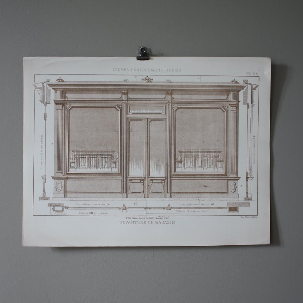 Image of ANCIENNES PLANCHES, DESSINS DE MENUISERIE. (Devanture de magasins).