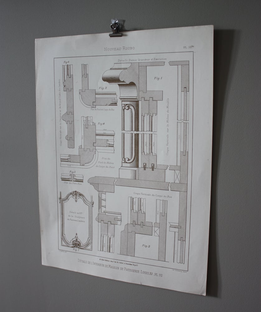 Image of  Intérieur de magasin de pâtisserie Louis XV et sa planche de détails. (2 planches).