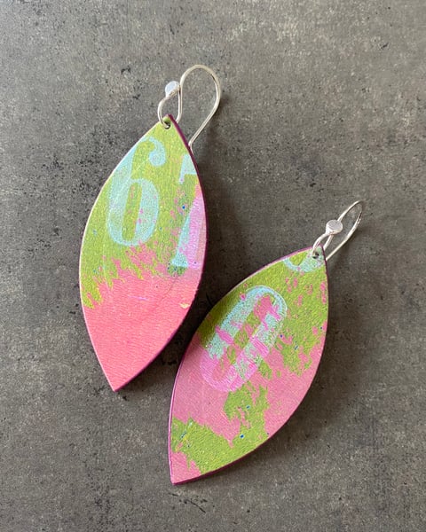 Image of One-Of-A-Kind Monoprint & Sterling Earrings - #12