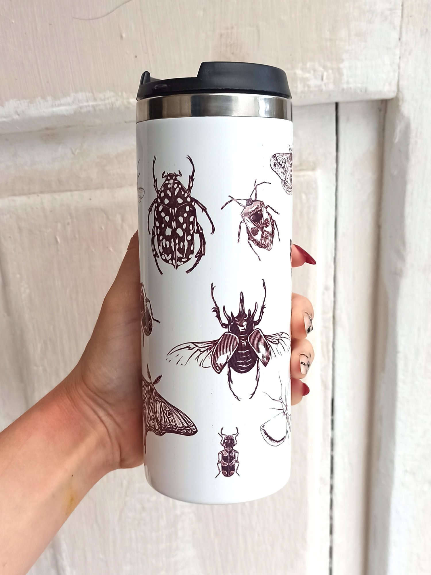 Image of Travel Mug Stainless steel Thermos with Insect Illustrations