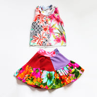 Image 1 of pink neon floral flowers flower vintage fabric size 4 4/5 superfloral flouncy skirt set vest