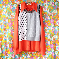 Image 2 of polka dots gray neutral adult m medium courtneycourtney top sweater vest stripes cotton stretch