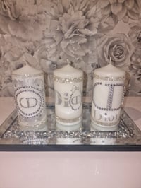 Image 1 of SILVER GLITTER DIOR CANDLE SET