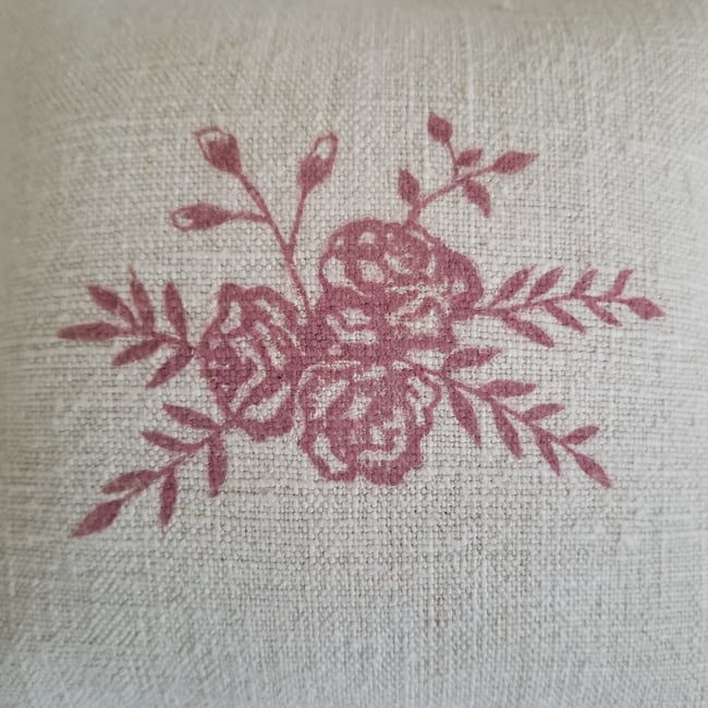 Feather Filled Rose Block Print cushion - PINK