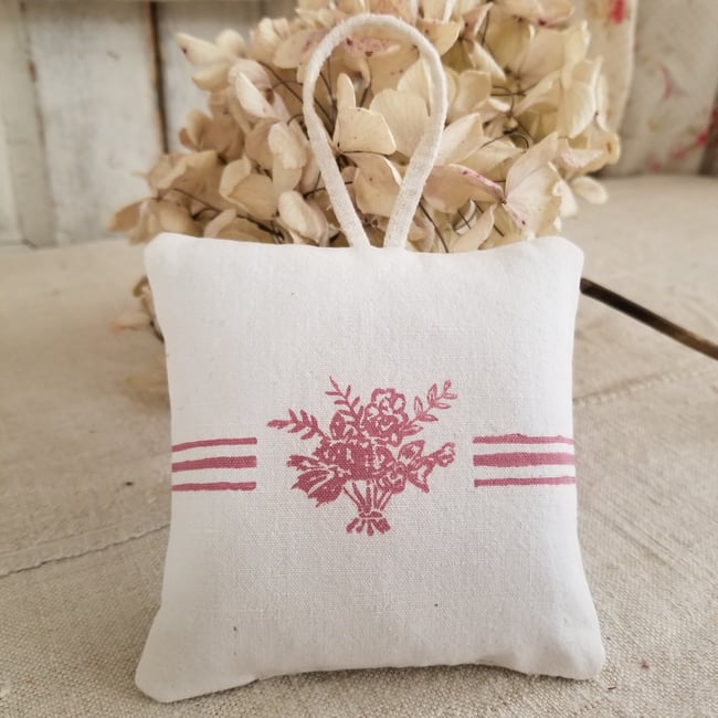 Hanging Lino Cut Block Print Lavender bag - PINK