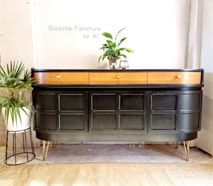 Image of Stunning Nathan Curved Sideboard in Black with Walnut Drawers 