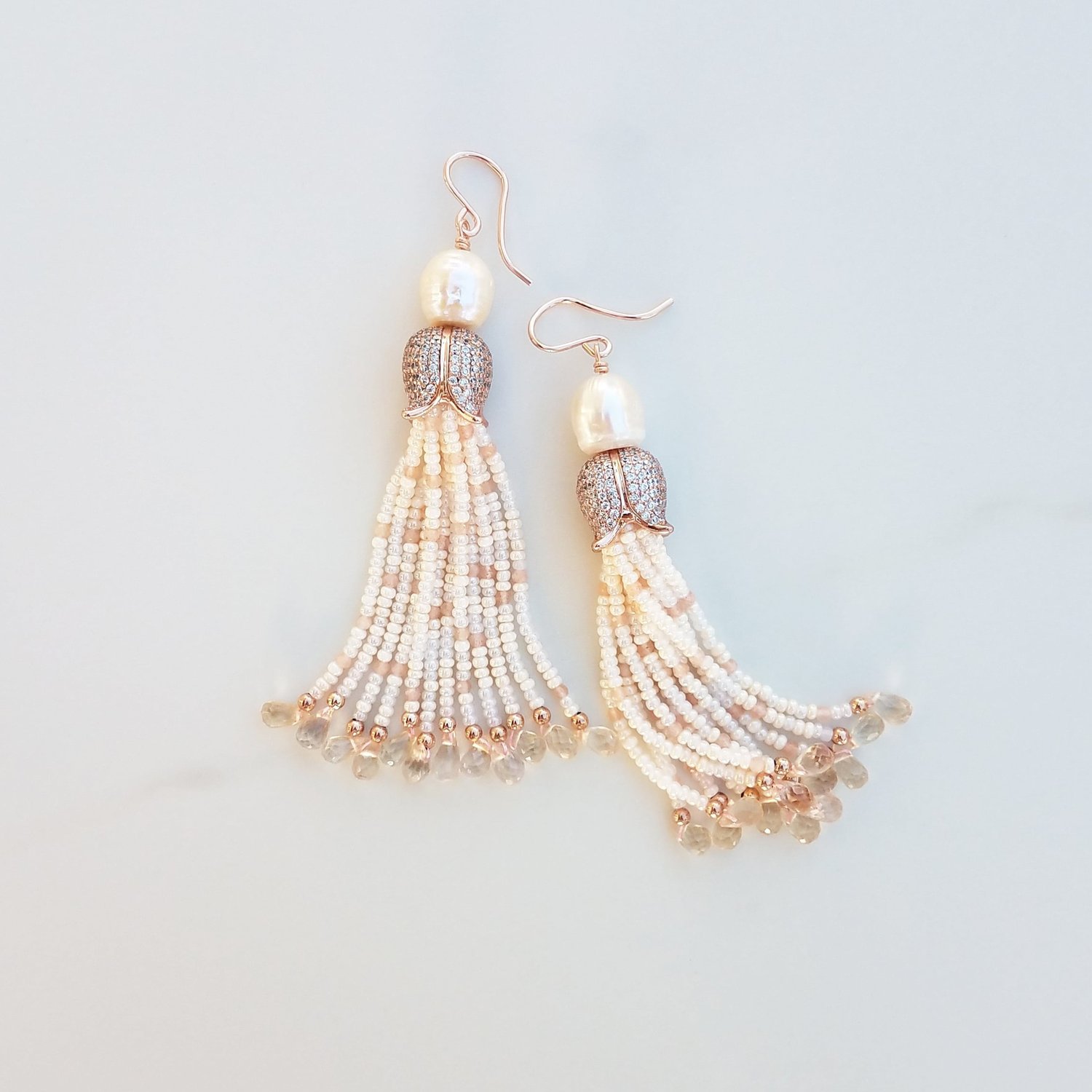 Pearl & Quartz Tassel Earrings