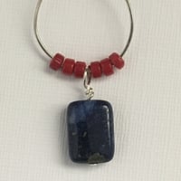 Image 5 of "Passion and Peace" - Lapis Lazuli and red glass disc earrings on silver loop