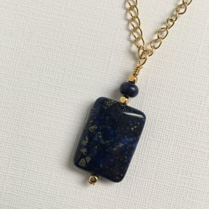 Image of "Inner Peace and Strength" - Lapis necklace on golden chain - Lapis earrings