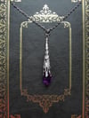 Gothic Vamp Pendant Necklace on 18" Chain, Purple & Antique Silver