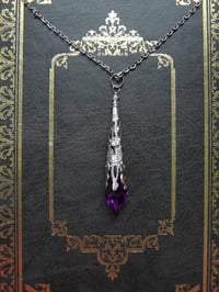 Image 2 of Gothic Vamp Pendant Necklace on 18" Chain, Purple & Antique Silver