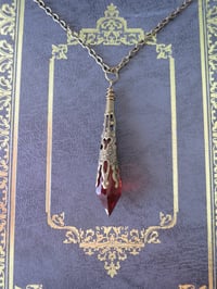Image 2 of Gothic Vamp Pendant Necklace on 18" Chain, Red & Antique Bronze