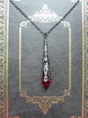 Gothic Vamp Pendant Necklace on 18" Chain, Red & Gunmetal