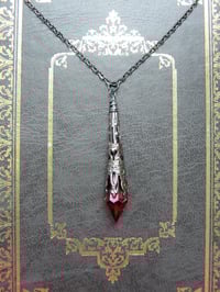 Image 2 of Gothic Vamp Pendant Necklace on 18" Chain, Red & Gunmetal