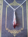 Gothic Vamp Pendant Necklace on 18" Chain, Red & Silver