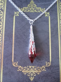 Image 2 of Gothic Vamp Pendant Necklace on 18" Chain, Red & Silver
