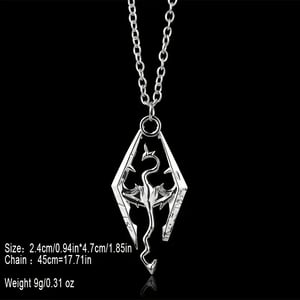 The Elder Scrolls SKYRIM Dragon Silver tone PENDANT/Necklace