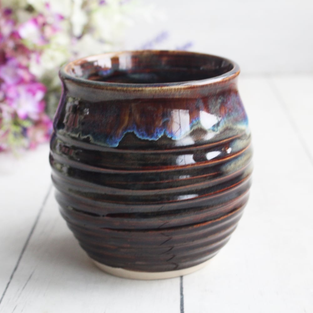 Andover Pottery — Utensil Holder in Deep Amber Brown and Blue Green Glaze,  Handmade Kitchen Crock, Made in USA