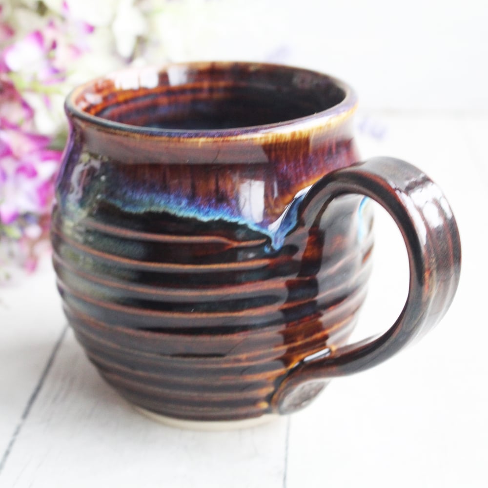 Large 18 oz. Handmade Ceramic Mug - Amber Blue - Blanket Creek Pottery