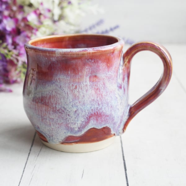 Image of Pretty Mug in Pink and White Splashy Glazes, Handcrafted Coffee Cup 14 ounce, Made in USA (C)