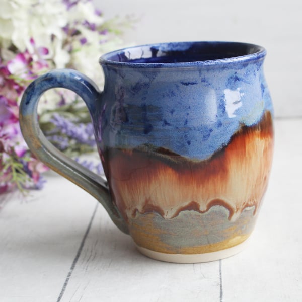 Image of Multi Colored Landscape Mug, Green, Rust and Blue, Handmade Coffee Cup, Made in USA