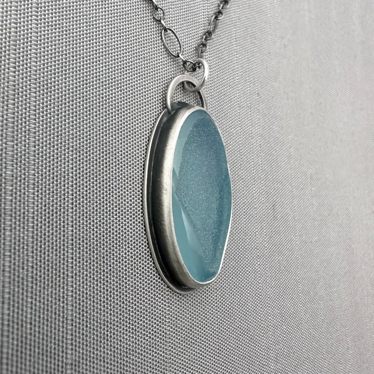 Sterling Silver and Robin Egg Blue Druzy Agate Necklace Image 3