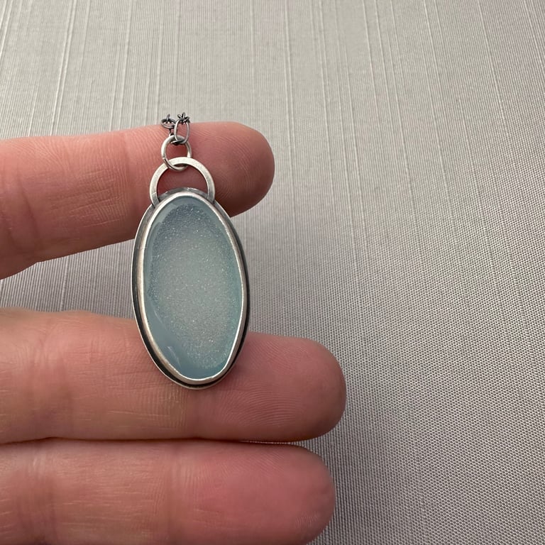 Sterling Silver and Robin Egg Blue Druzy Agate Necklace Image 4