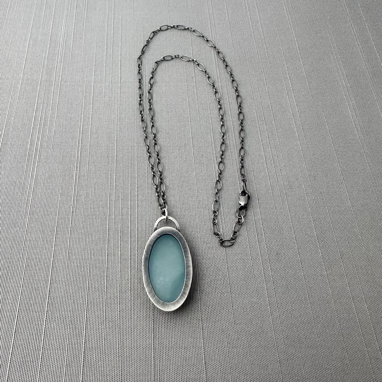 Sterling Silver and Robin Egg Blue Druzy Agate Necklace Image 5