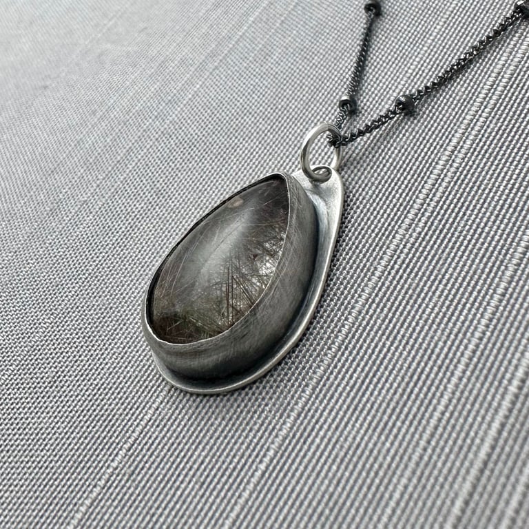 Sterling Silver and Rutile Quartz Teardrop Pendant Image 3