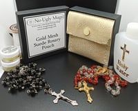 Image 2 of Gold Mesh Suede Rosary Pouch (pouch for coins, earrings, rings, necklaces, etc.)