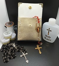 Image 4 of Gold Mesh Suede Rosary Pouch (pouch for coins, earrings, rings, necklaces, etc.)