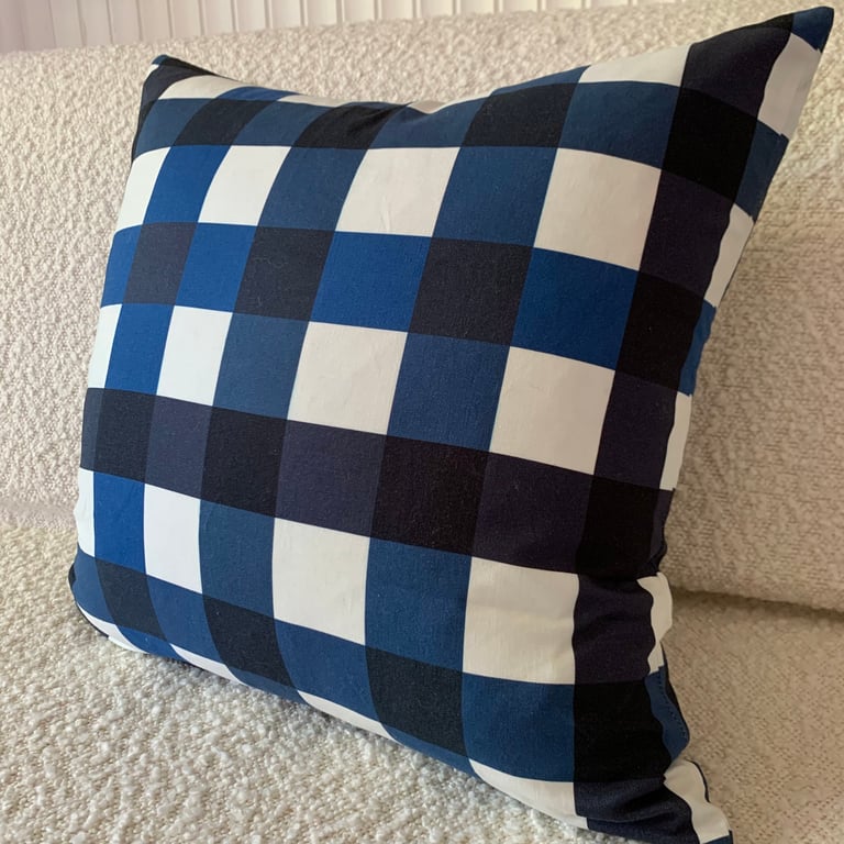 Inky navy buffalo check cushion cover Image 4